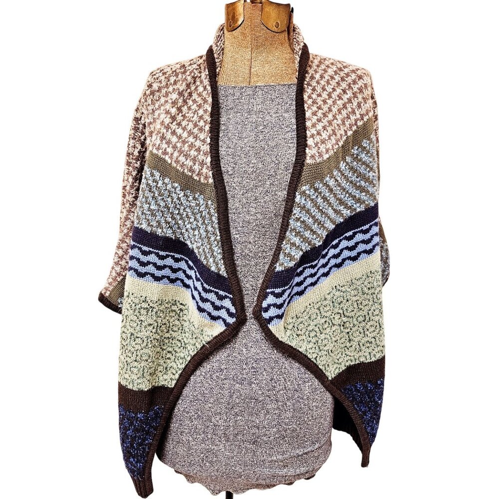 Liz Claiborne Cardigan Sweater Petite Large Womens Multicolor Knit Open Front